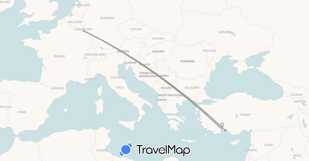 TravelMap itinerary: bus, plane in Luxembourg, Turkey (Asia, Europe)