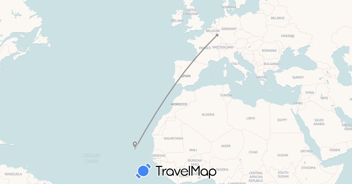 TravelMap itinerary: plane in Cape Verde, Luxembourg (Africa, Europe)